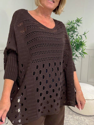 Felicity Oversized Crochet Jumper 8 - 18 Chocolate - Susie's Boutique - | Women's Fashion Online