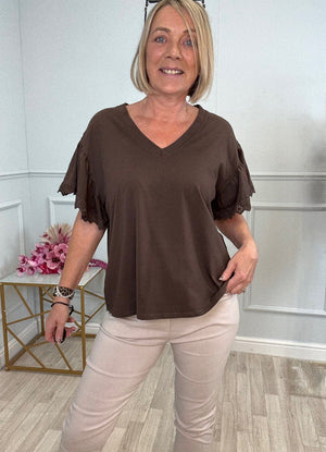 Lena Lace Sleeve T-Shirt One Size 8–16 Chocolate - Susie's Boutique - | Women's Fashion Online
