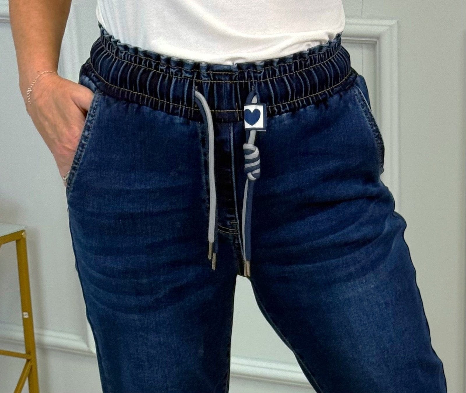 Emily Drawstring Pull‑On Mom Jeans | Sizes 10–20 Dark Wash - Susie's Boutique - | Women's Fashion Online