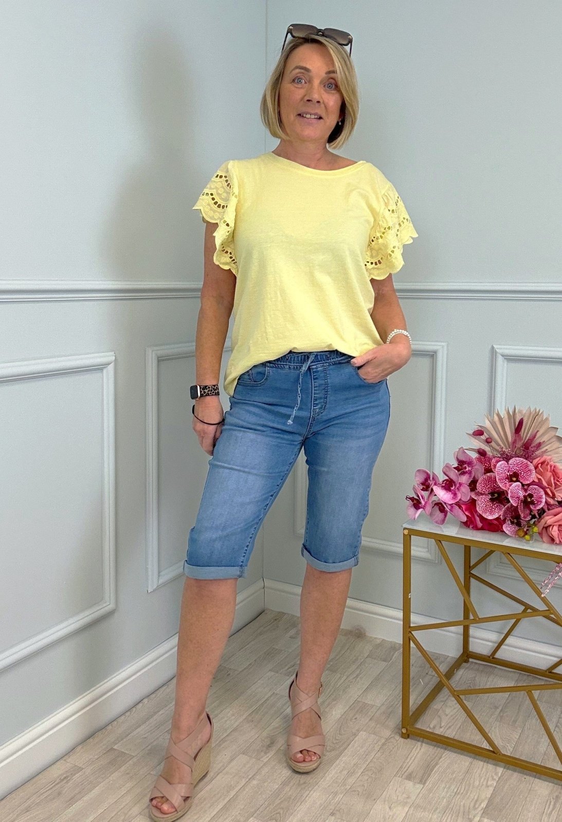 Trina Drawstring Knee - Length Denim Shorts 10 - 22 (14") - Susie's Boutique - | Women's Fashion Online