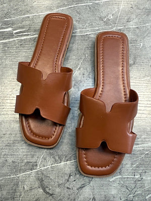 Tula Cut - Out Faux Leather Sliders Tan - Susie's Boutique - | Women's Fashion Online