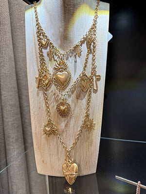 Heart & Charm Layered Necklace – Crosses & Suns Gold - Susie's Boutique - | Women's Fashion Online