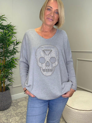 Studded Skull Knit Jumper – One Size 10–20 Grey - Susie's Boutique - | Women's Fashion Online