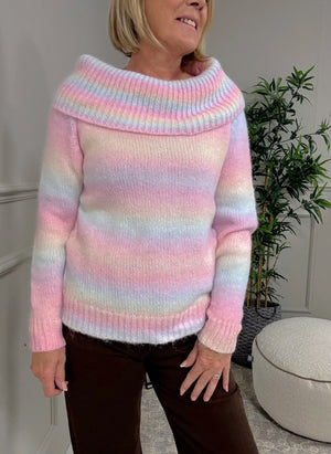 Bella Rainbow Knit Off - Shoulder Sweater 8 - 16 - Susie's Boutique - | Women's Fashion Online