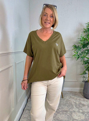 Nova Star Detail V - Neck Tee 10 - 18 Khaki - Susie's Boutique - | Women's Fashion Online