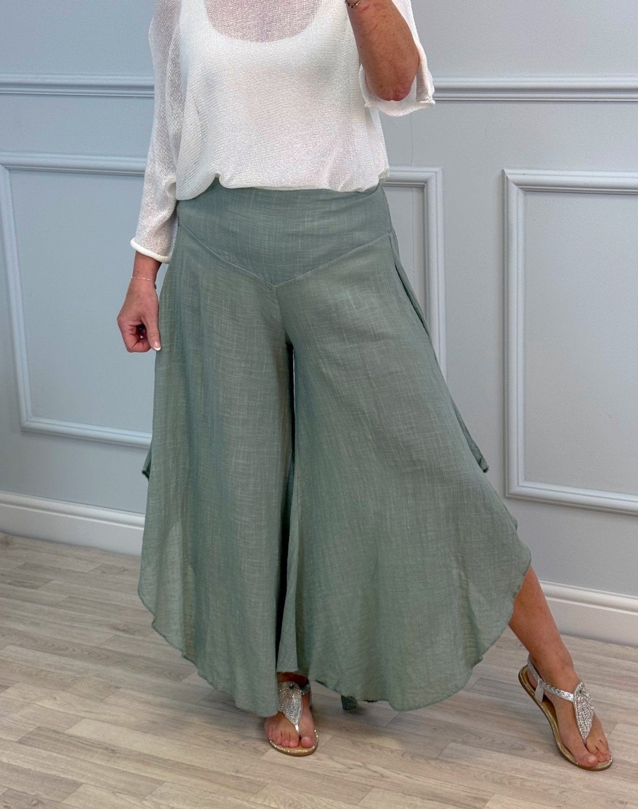 Luna Wide Leg Panel Trousers 10 - 18 Khaki - Susie's Boutique - | Women's Fashion Online