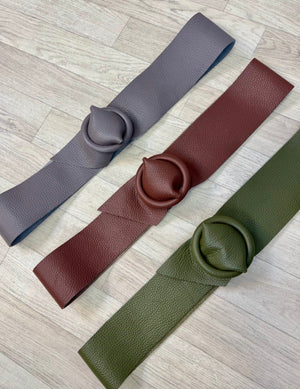 Soft Leather Wrap Belt with Round Covered Buckle – One Size Grey - Susie's Boutique - | Women's Fashion Online