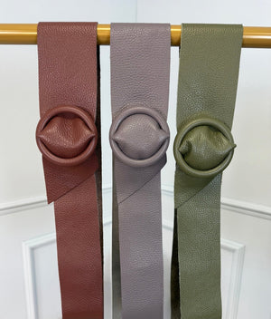 Soft Leather Wrap Belt with Round Covered Buckle – One Size Grey - Susie's Boutique - | Women's Fashion Online