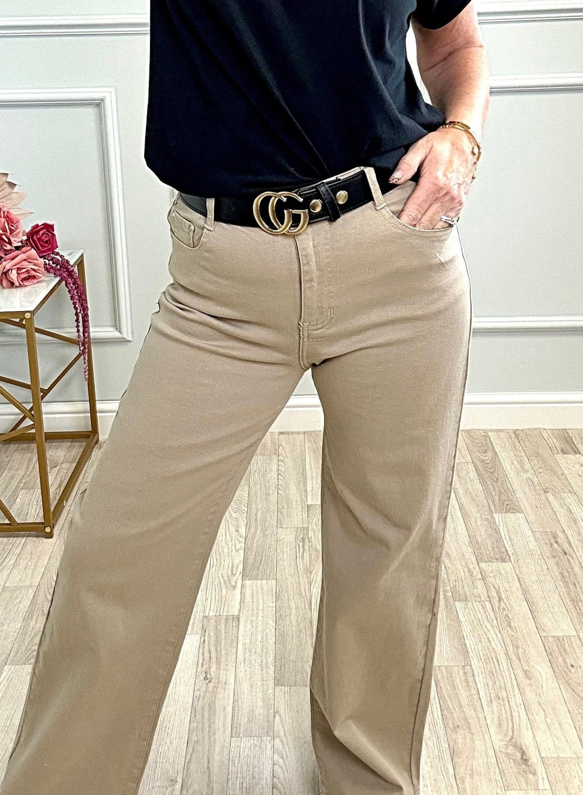 Callie Wide - Leg Jeans – High - Waisted, Relaxed Fit (Sizes 10 - 20) Latte - Susie's Boutique - | Women's Fashion Online
