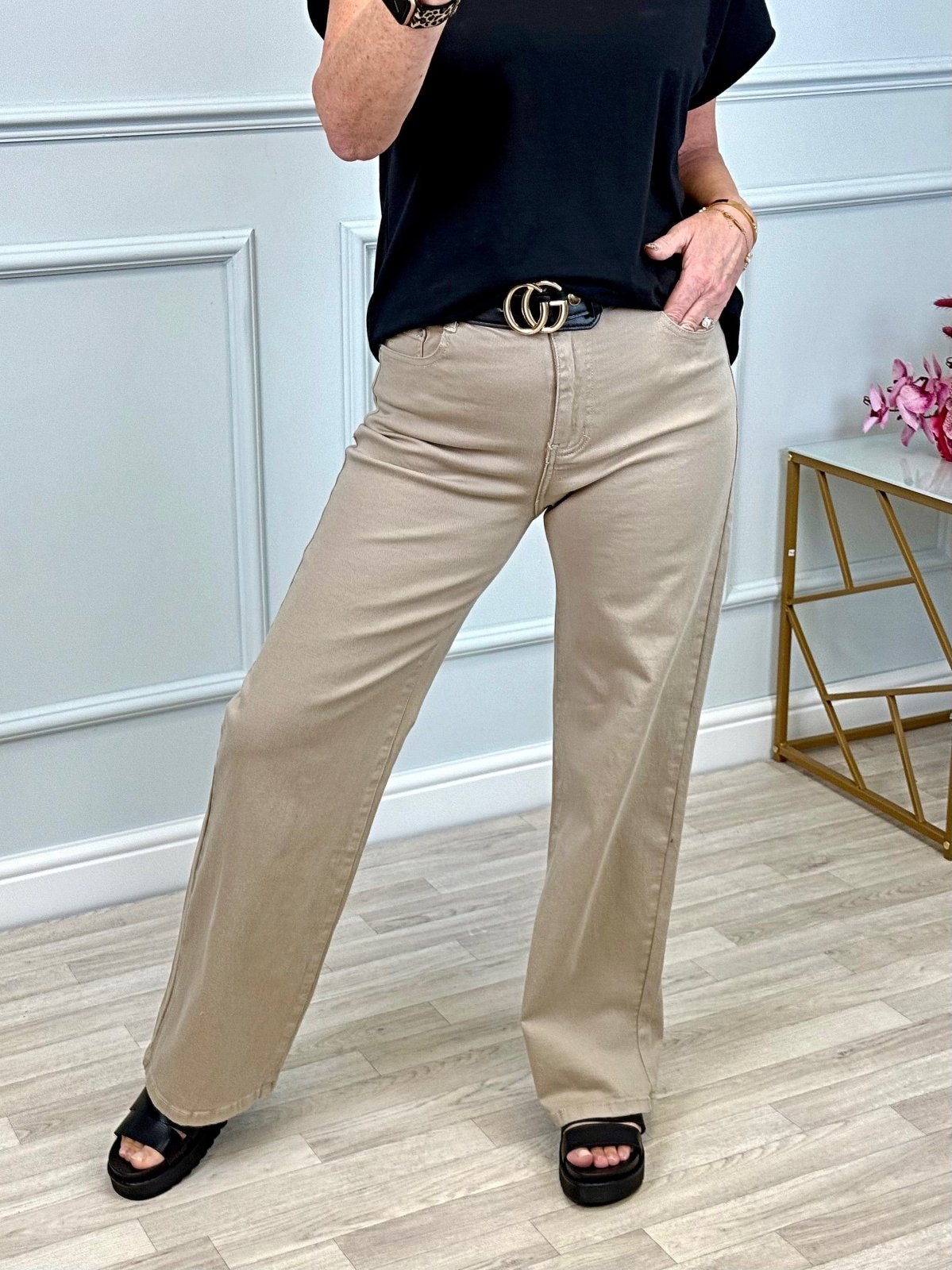 Callie Wide - Leg Jeans – High - Waisted, Relaxed Fit (Sizes 10 - 20) Latte - Susie's Boutique - | Women's Fashion Online