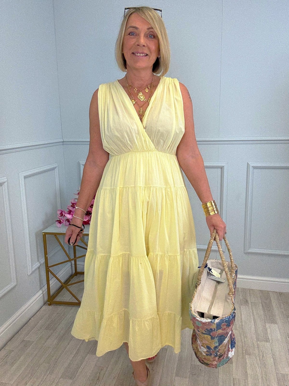 Calla Tiered Cotton Midi Dress 8–18 Lemon - Susie's Boutique - | Women's Fashion Online