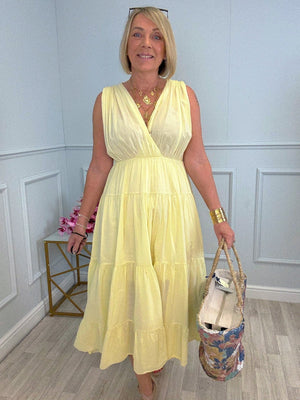 Calla Tiered Cotton Midi Dress 8–18 Lemon - Susie's Boutique - | Women's Fashion Online