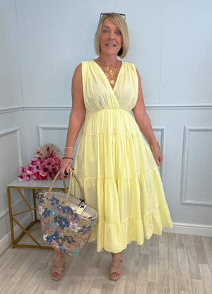 Calla Tiered Cotton Midi Dress 8–18 Lemon - Susie's Boutique - | Women's Fashion Online