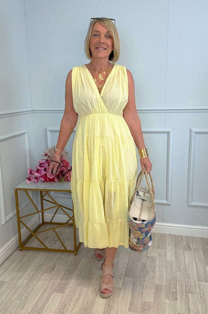 Calla Tiered Cotton Midi Dress 8–18 Lemon - Susie's Boutique - | Women's Fashion Online