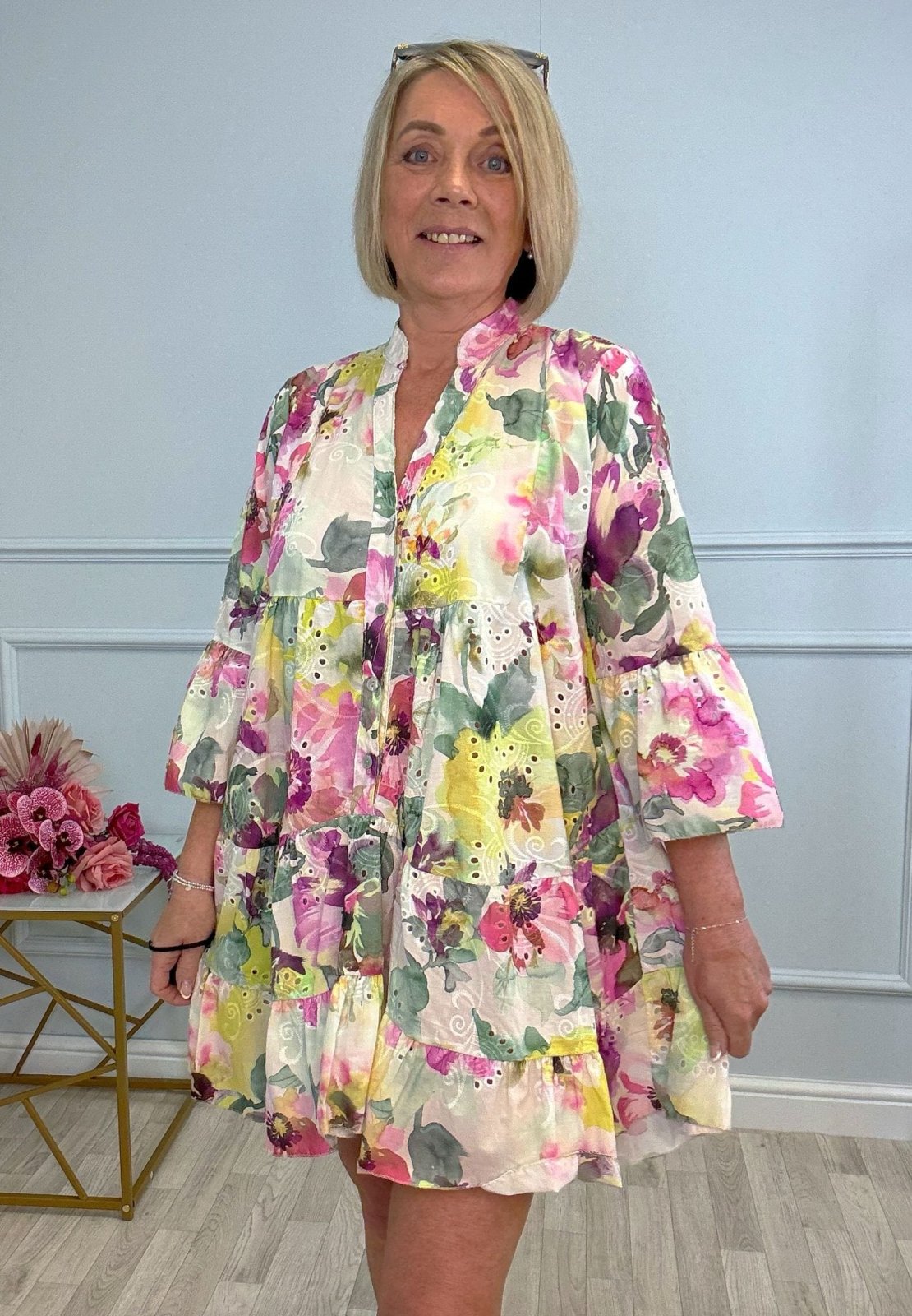 Leah Broderie Anglaise Floral Smock Tunic Dress 8–18 Lemon - Susie's Boutique - | Women's Fashion Online