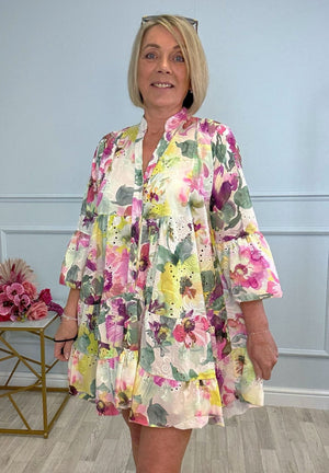 Leah Broderie Anglaise Floral Smock Tunic Dress 8–18 Lemon - Susie's Boutique - | Women's Fashion Online