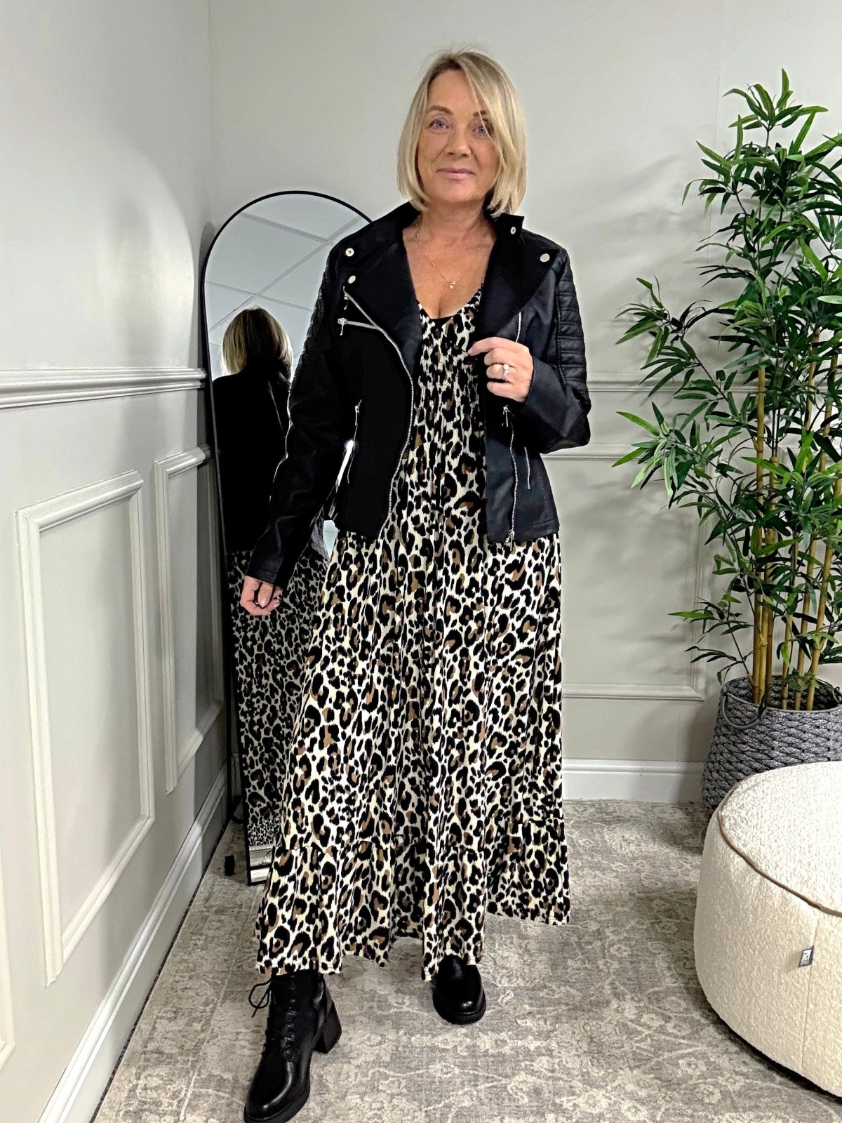 Azalea Leopard V - Neck Shirred Waist Midi Dress - Flowy & Elegant Design (Sizes 8 - 20) - Susie's Boutique - | Women's Fashion Online