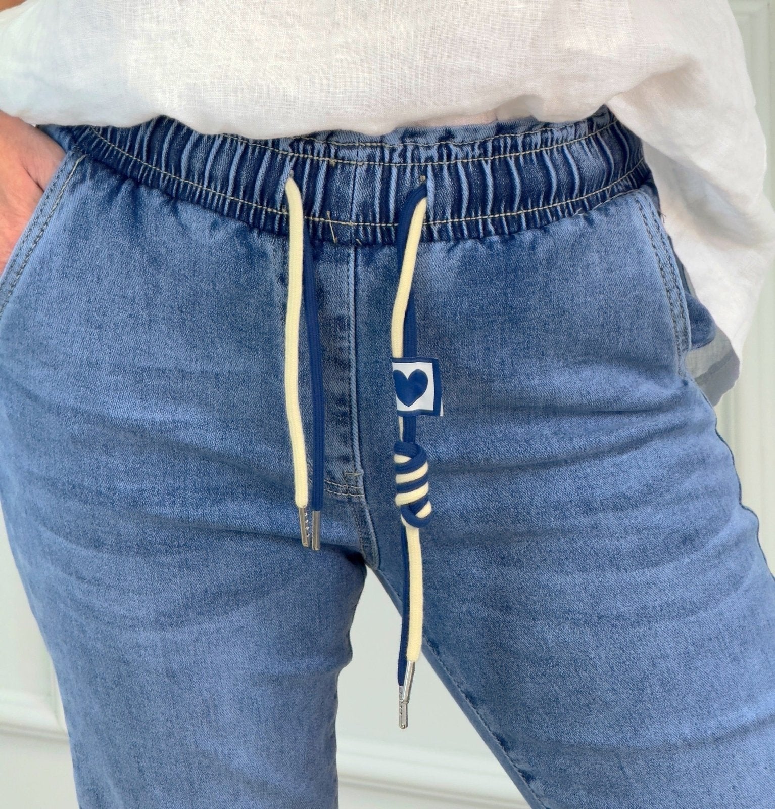 Emily Drawstring Pull‑On Mom Jeans | Sizes 10–20 Light Wash - Susie's Boutique - | Women's Fashion Online