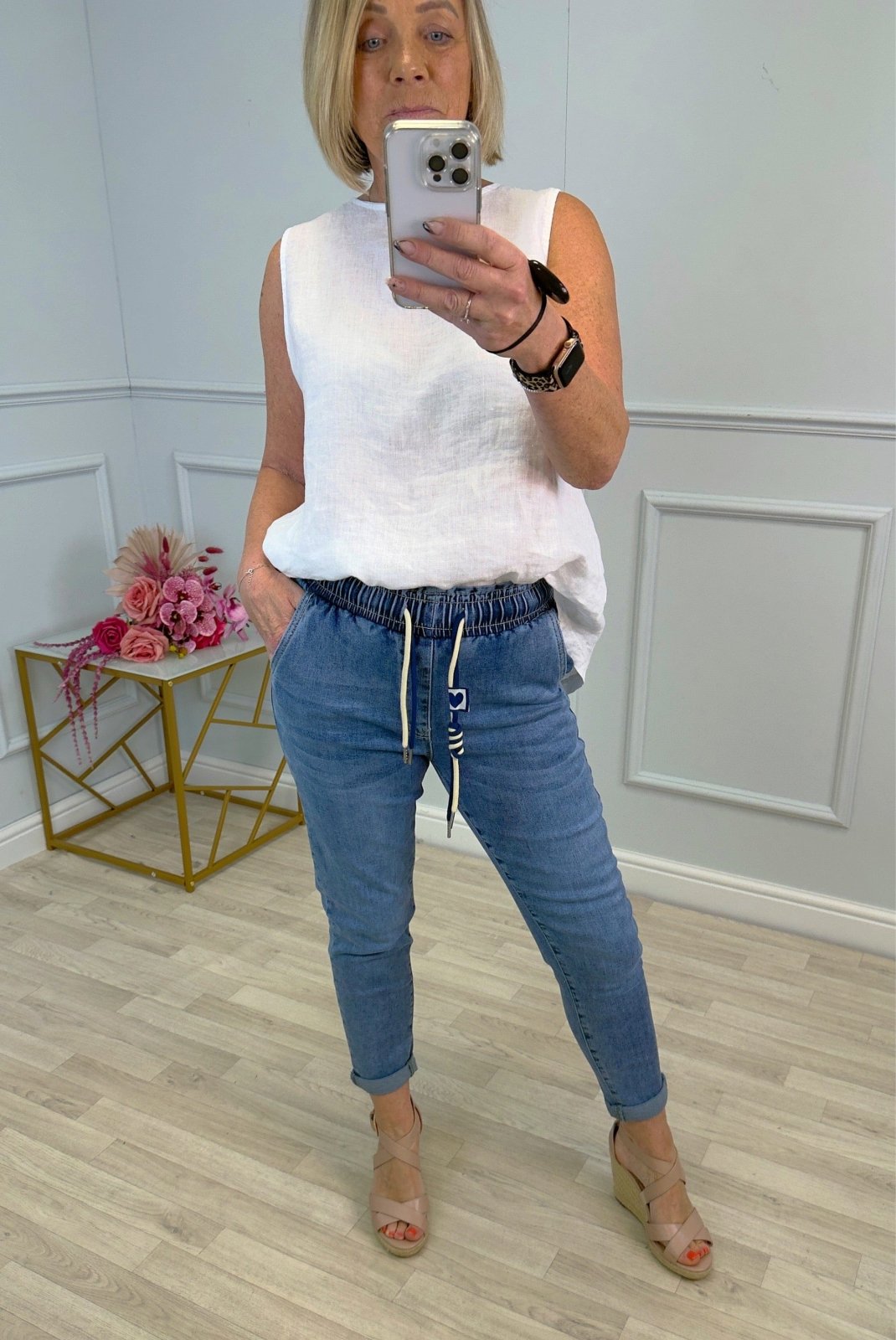 Emily Drawstring Pull‑On Mom Jeans | Sizes 10–20 Light Wash - Susie's Boutique - | Women's Fashion Online