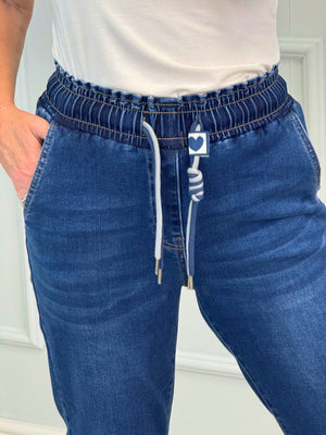 Emily Drawstring Pull‑On Mom Jeans | Sizes 10–20 Mid Wash - Susie's Boutique - | Women's Fashion Online