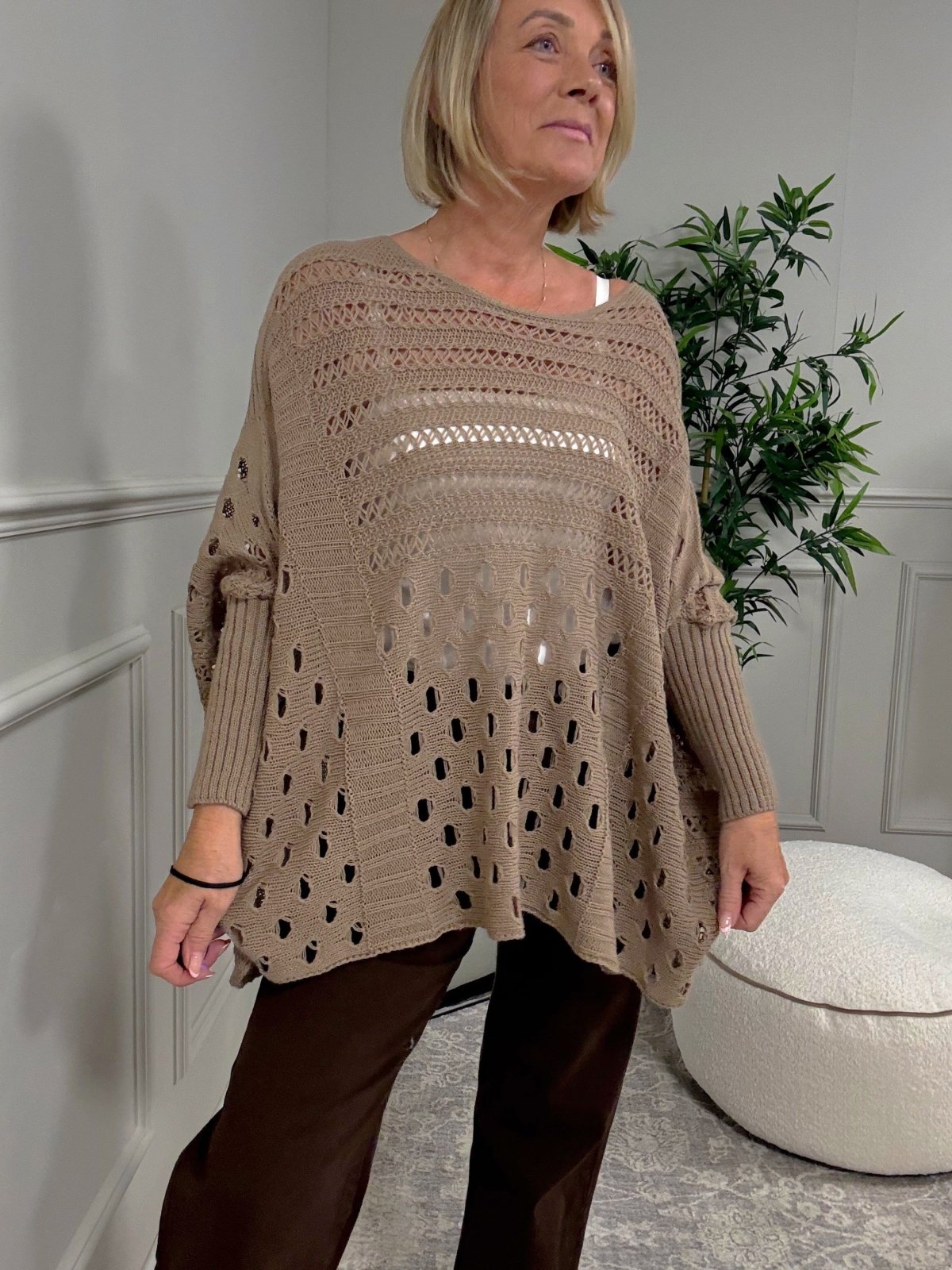 Felicity Oversized Crochet Jumper 8 - 18 Mocha - Susie's Boutique - | Women's Fashion Online