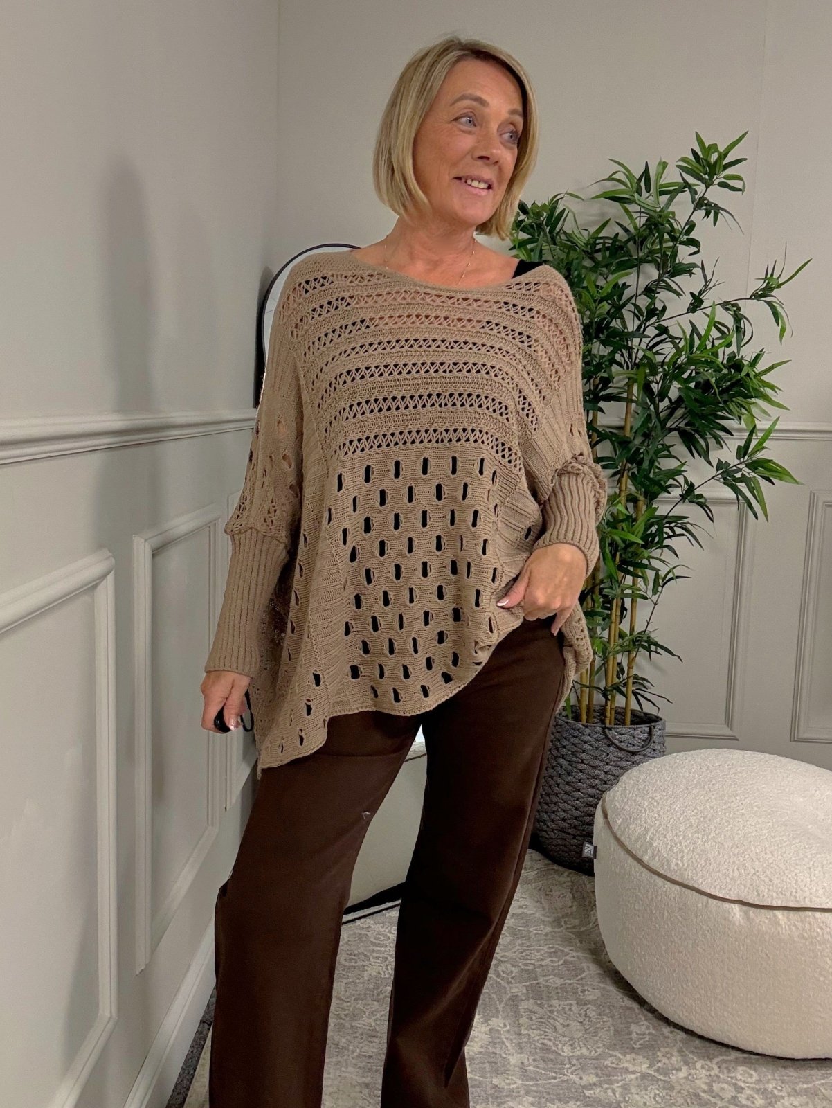 Felicity Oversized Crochet Jumper 8 - 18 Mocha - Susie's Boutique - | Women's Fashion Online