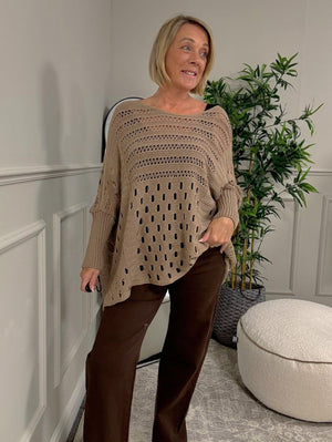 Felicity Oversized Crochet Jumper 8 - 18 Mocha - Susie's Boutique - | Women's Fashion Online