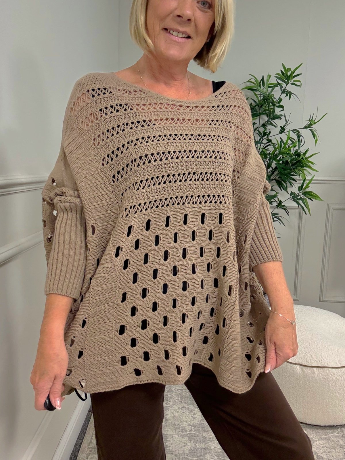 Felicity Oversized Crochet Jumper 8 - 18 Mocha - Susie's Boutique - | Women's Fashion Online