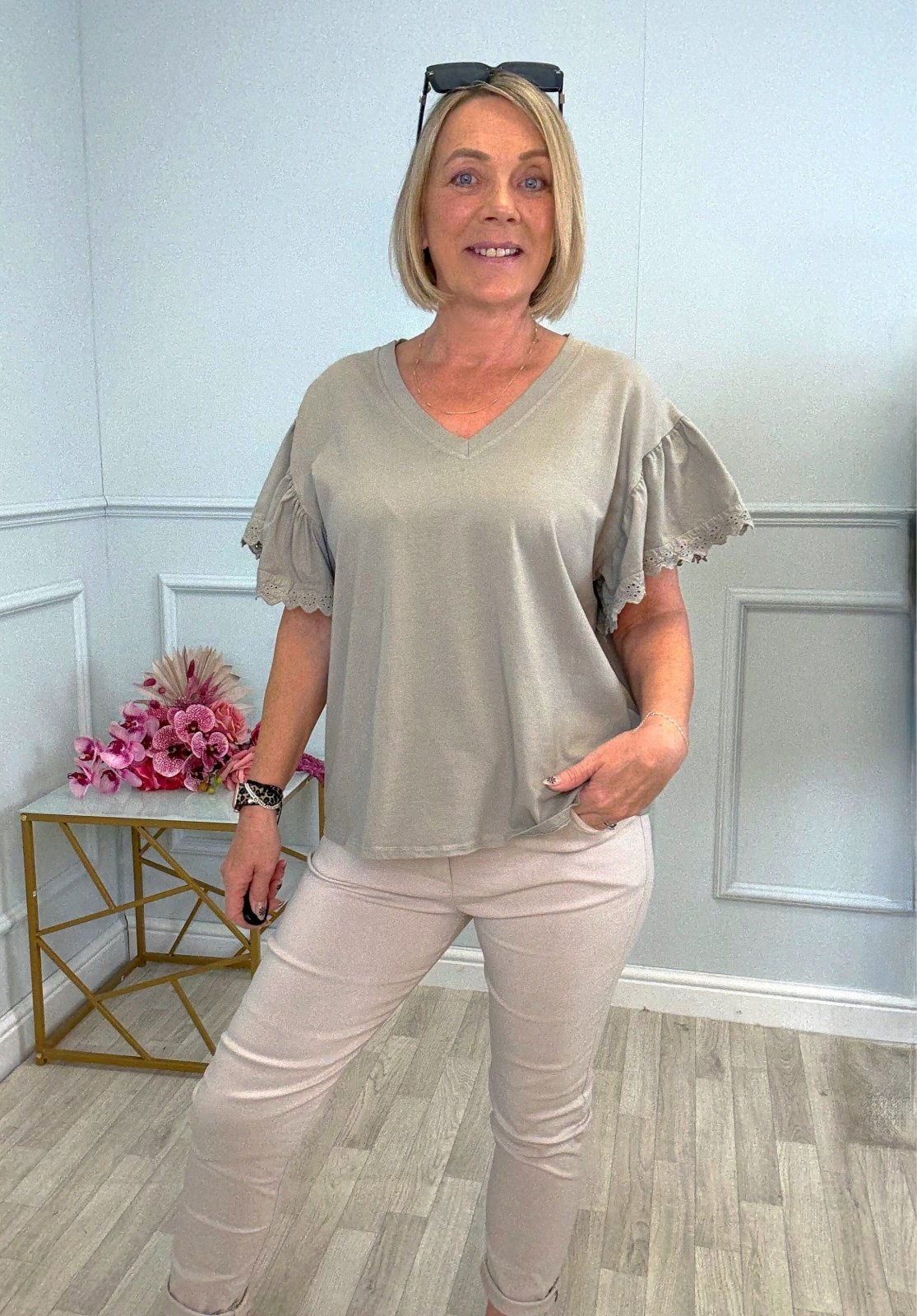 Lena Lace Sleeve T-Shirt One Size 8–16 Mocha - Susie's Boutique - | Women's Fashion Online