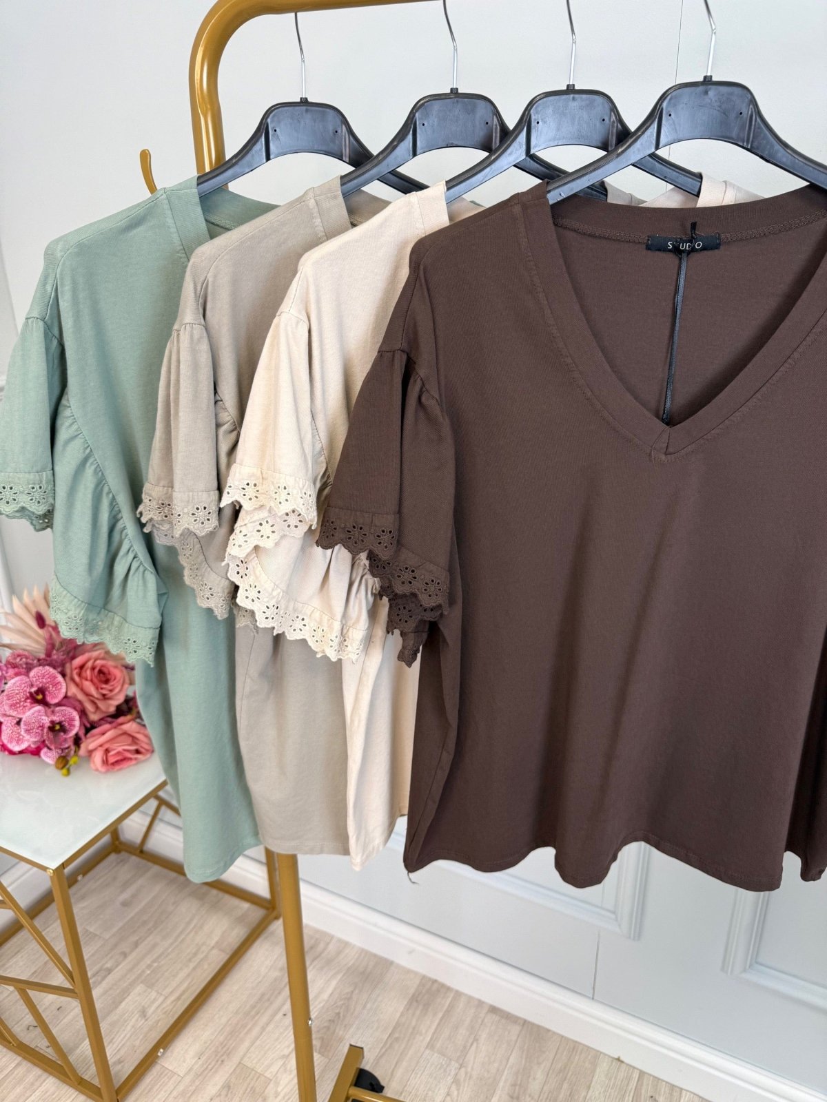 Lena Lace Sleeve T-Shirt One Size 8–16 Chocolate - Susie's Boutique - | Women's Fashion Online