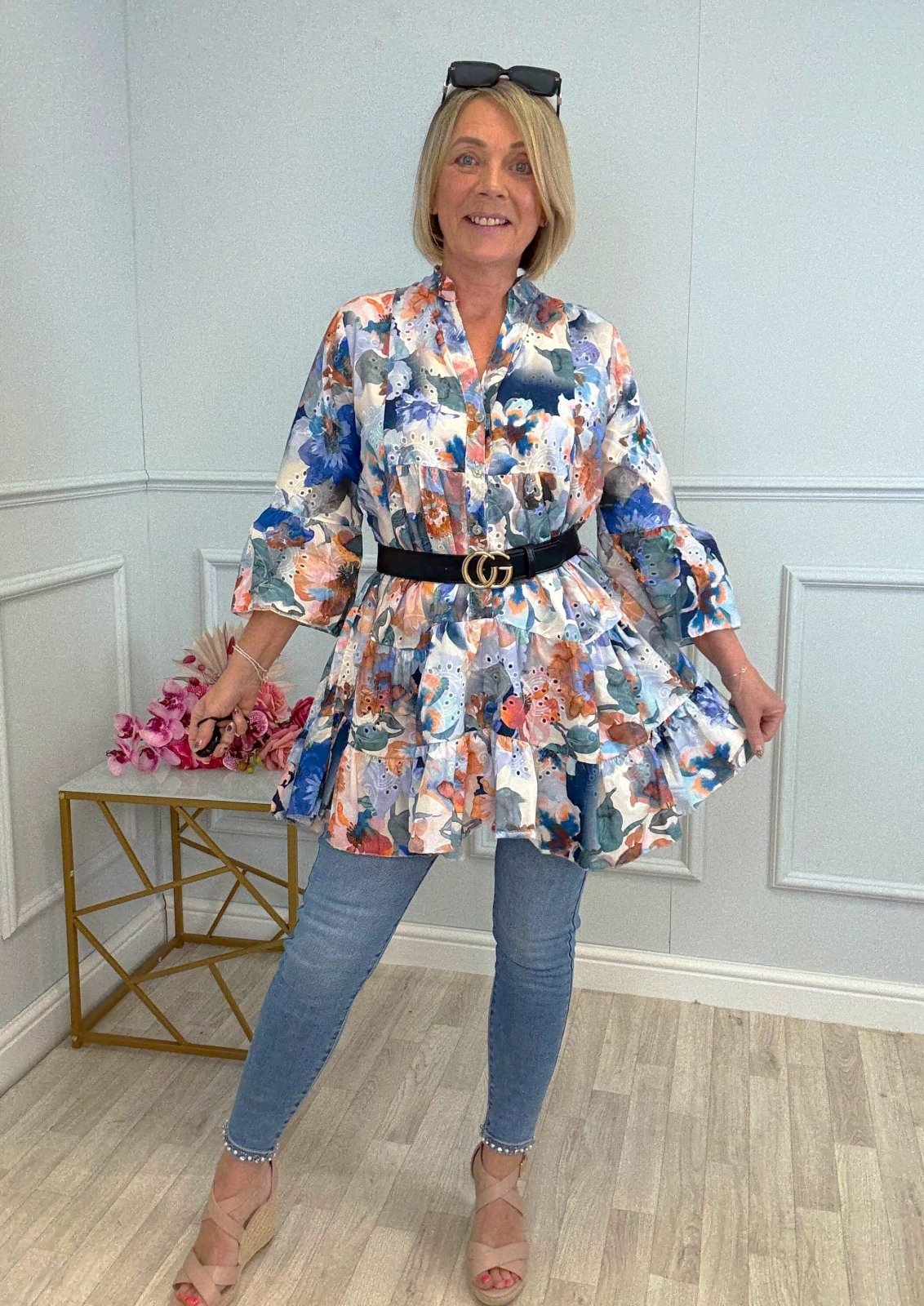 Leah Broderie Anglaise Floral Smock Tunic Dress 8–18 Navy - Susie's Boutique - | Women's Fashion Online