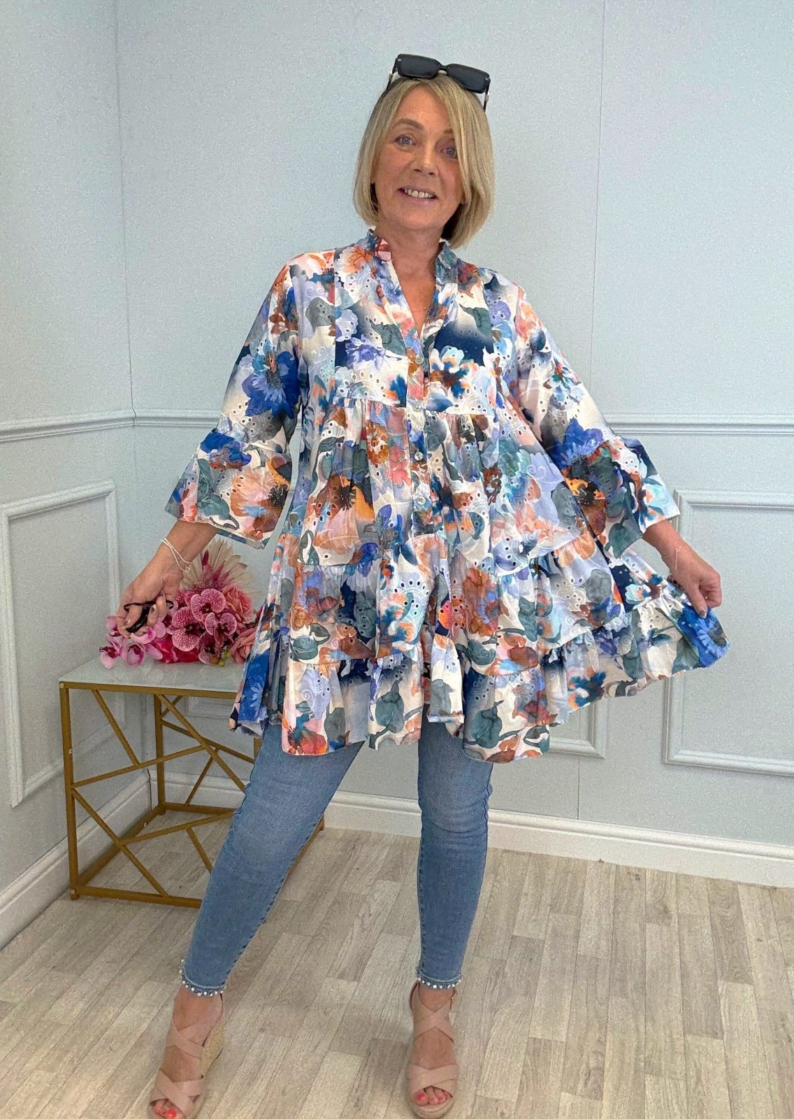 Leah Broderie Anglaise Floral Smock Tunic Dress 8–18 Navy - Susie's Boutique - | Women's Fashion Online