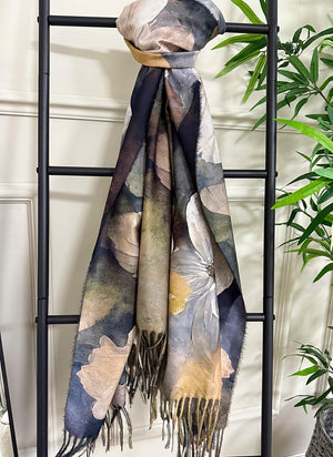 Watercolour Floral Tassel Scarf – Neutral Bloom - Susie's Boutique - | Women's Fashion Online