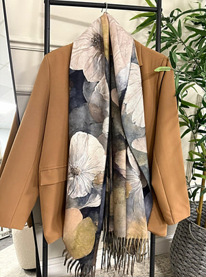 Watercolour Floral Tassel Scarf – Neutral Bloom - Susie's Boutique - | Women's Fashion Online