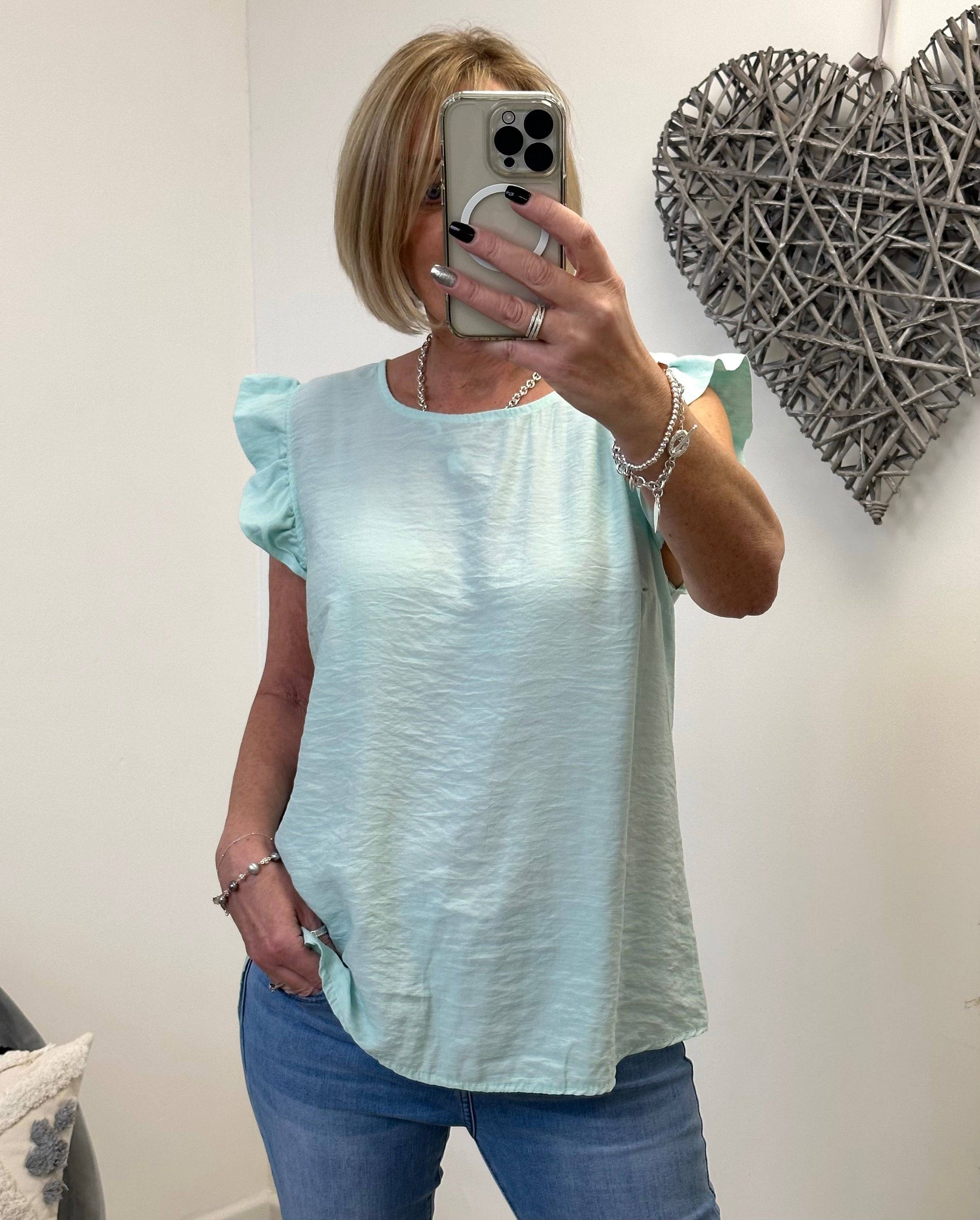 Grace Frill Sleeve Button Back Top 8-16 - Susie's Boutique