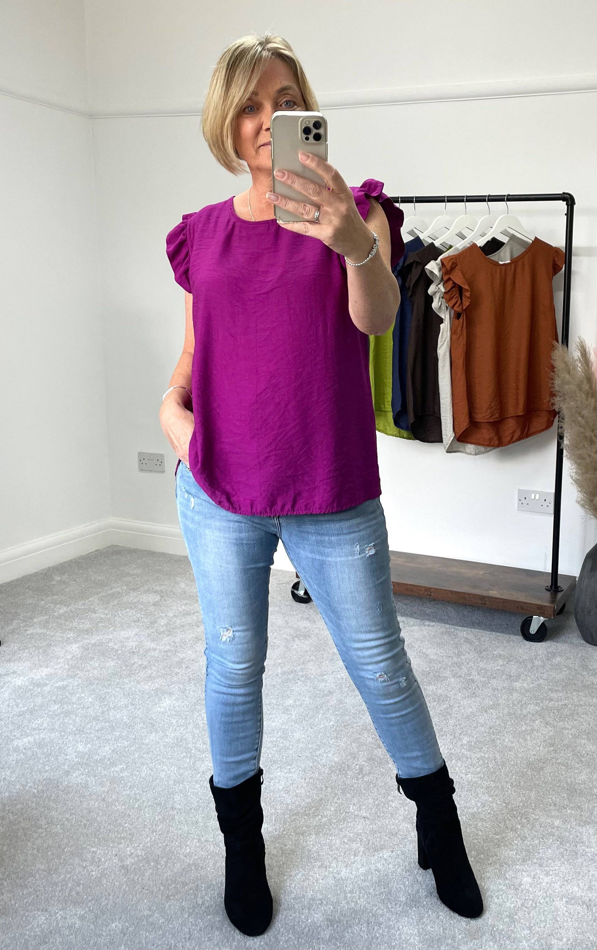 Grace Frill Sleeve Button Back Top 8-16