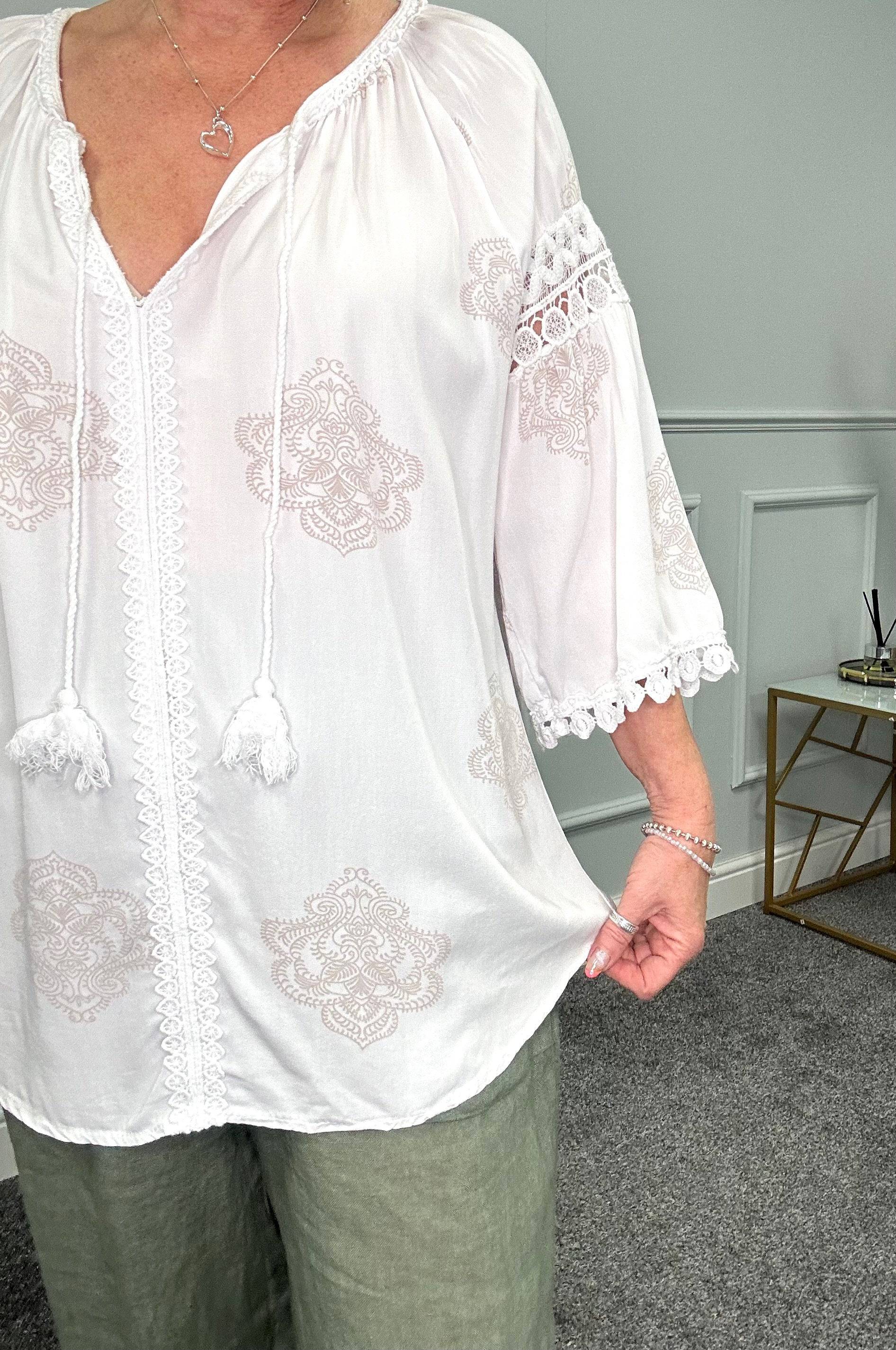 Colette Paisley Crochet Trim Top 10-20 NO RETURNS ON SALE ITEMS