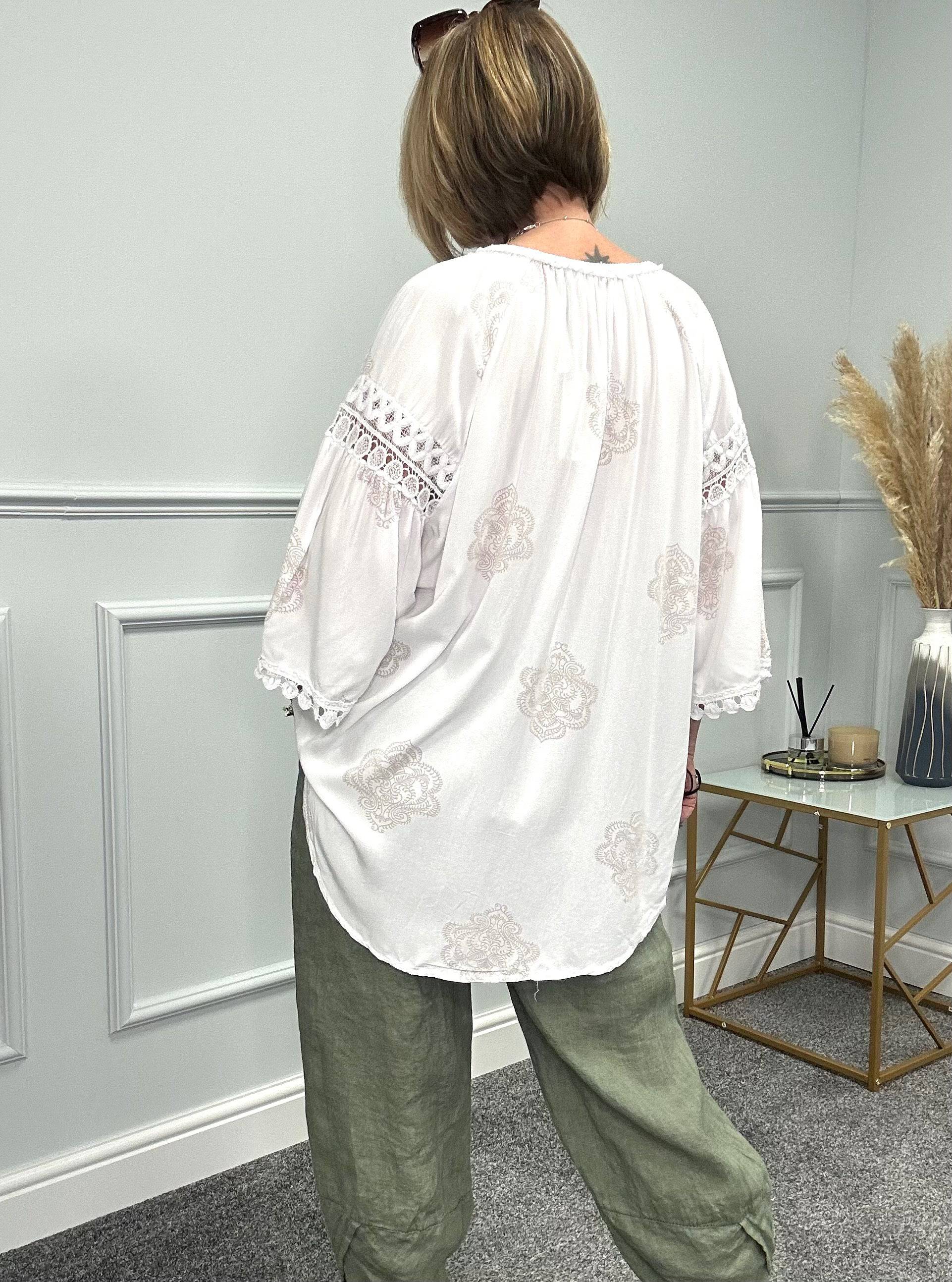 Colette Paisley Crochet Trim Top 10-20 NO RETURNS ON SALE ITEMS