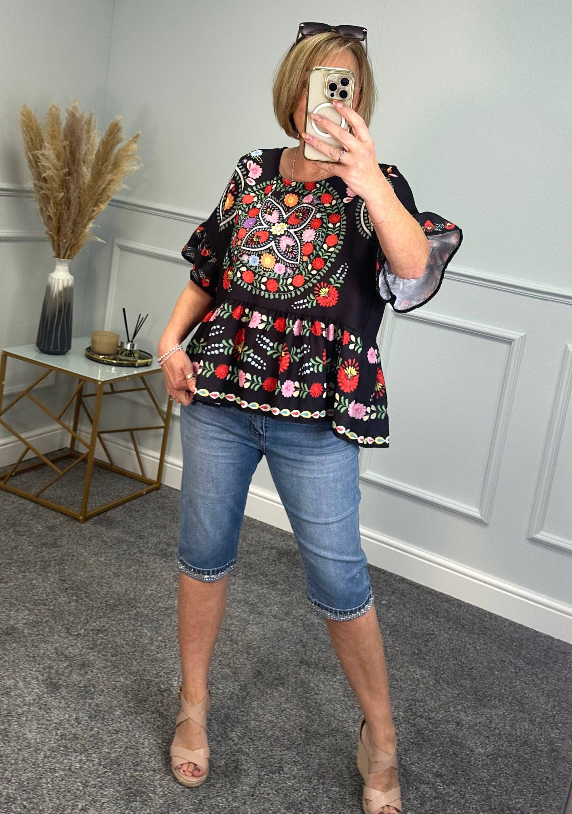 Amaya Boho Printed Top 8-16 Black