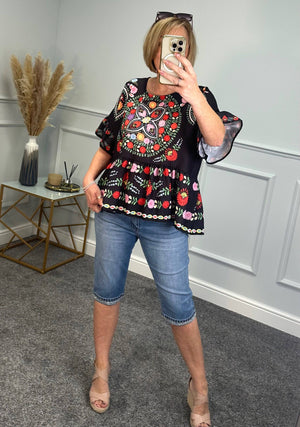 Amaya Boho Printed Top 8-16 Black