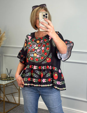 Amaya Boho Printed Top 8-16 Black