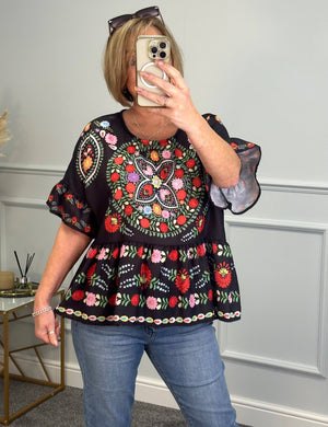 Amaya Boho Printed Top 8-16 Black
