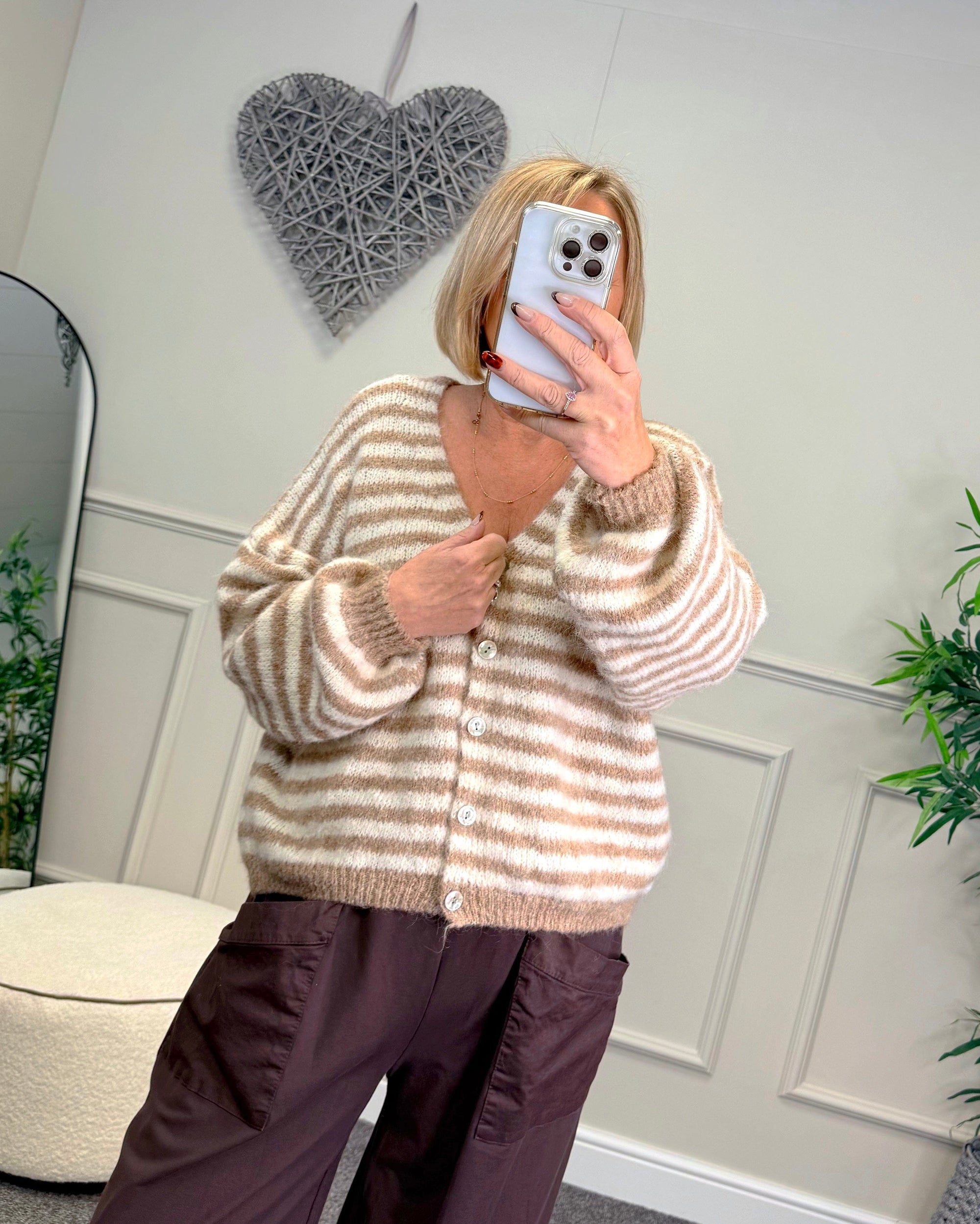 Teresa Stripe Button-Up Cardigan Mocha - Susie's Boutique