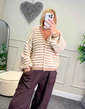 Teresa Stripe Button-Up Cardigan Mocha - Susie's Boutique