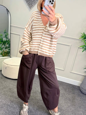 Teresa Stripe Button-Up Cardigan Mocha - Susie's Boutique