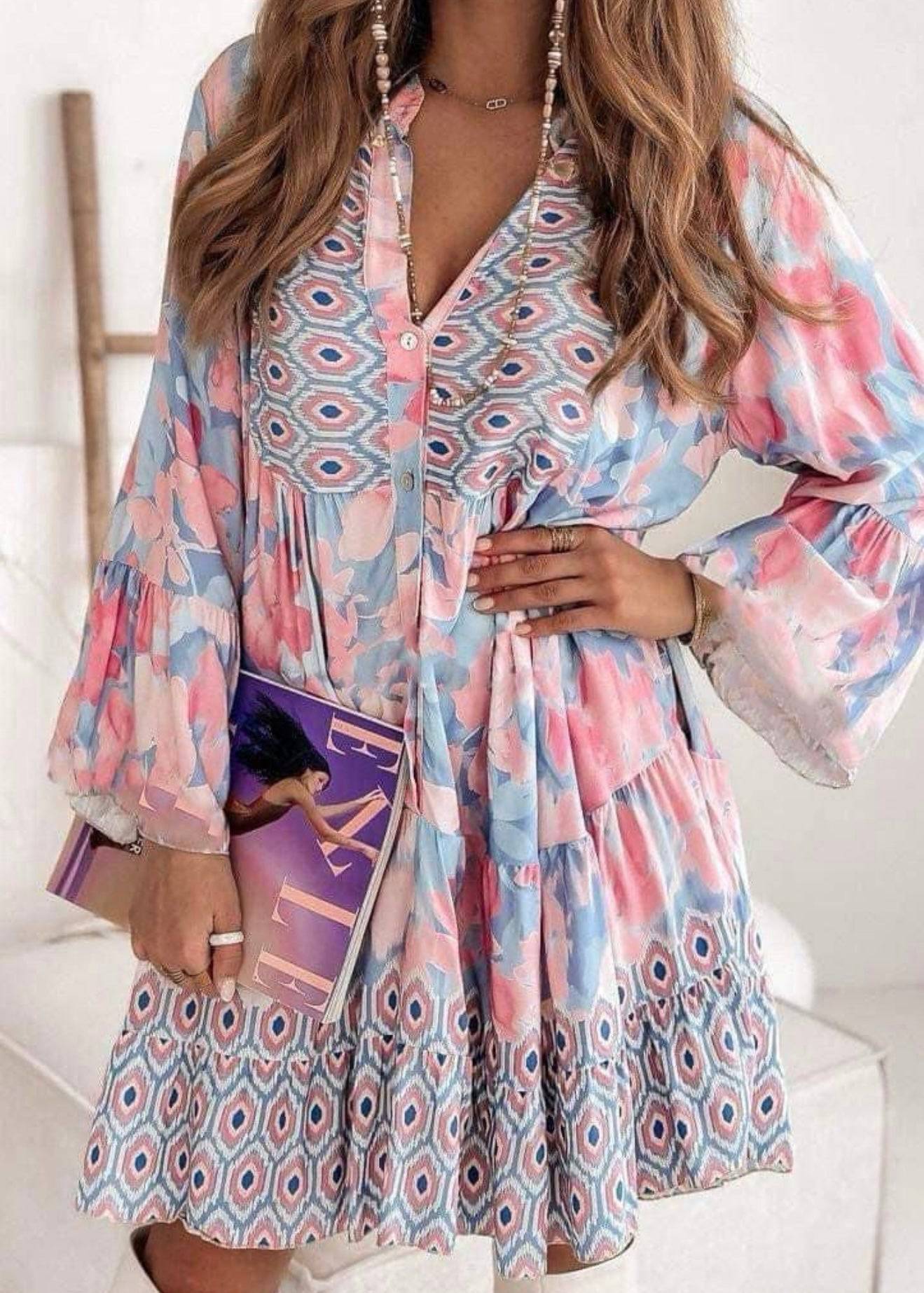 Leah Aztec/ Floral Smock Tunic Dress 8-18 NO RETURNS ON SALE ITEMS - Susie's Boutique