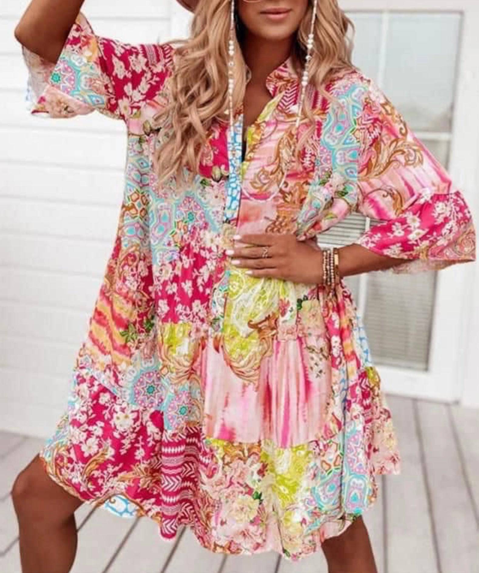 Leah Patchwork Smock Tunic Dress 8-18 NO RETURNS ON SALE ITEMS