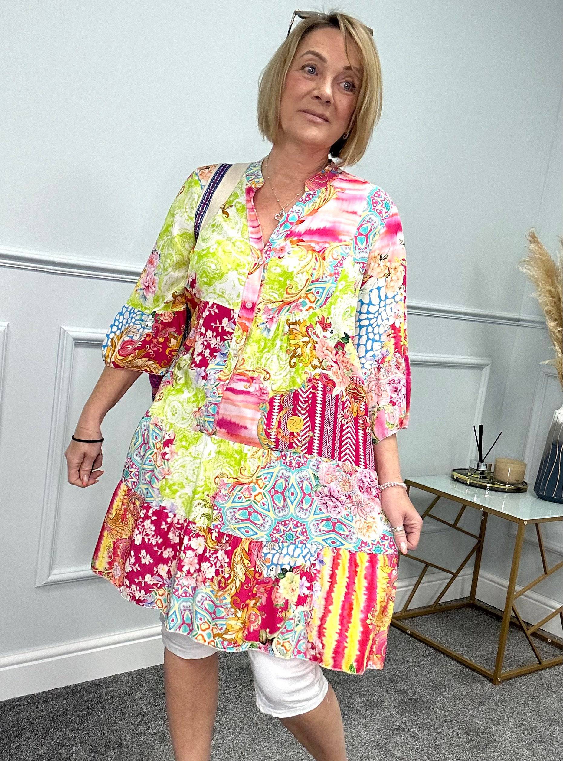 Leah Patchwork Smock Tunic Dress 8-18 NO RETURNS ON SALE ITEMS