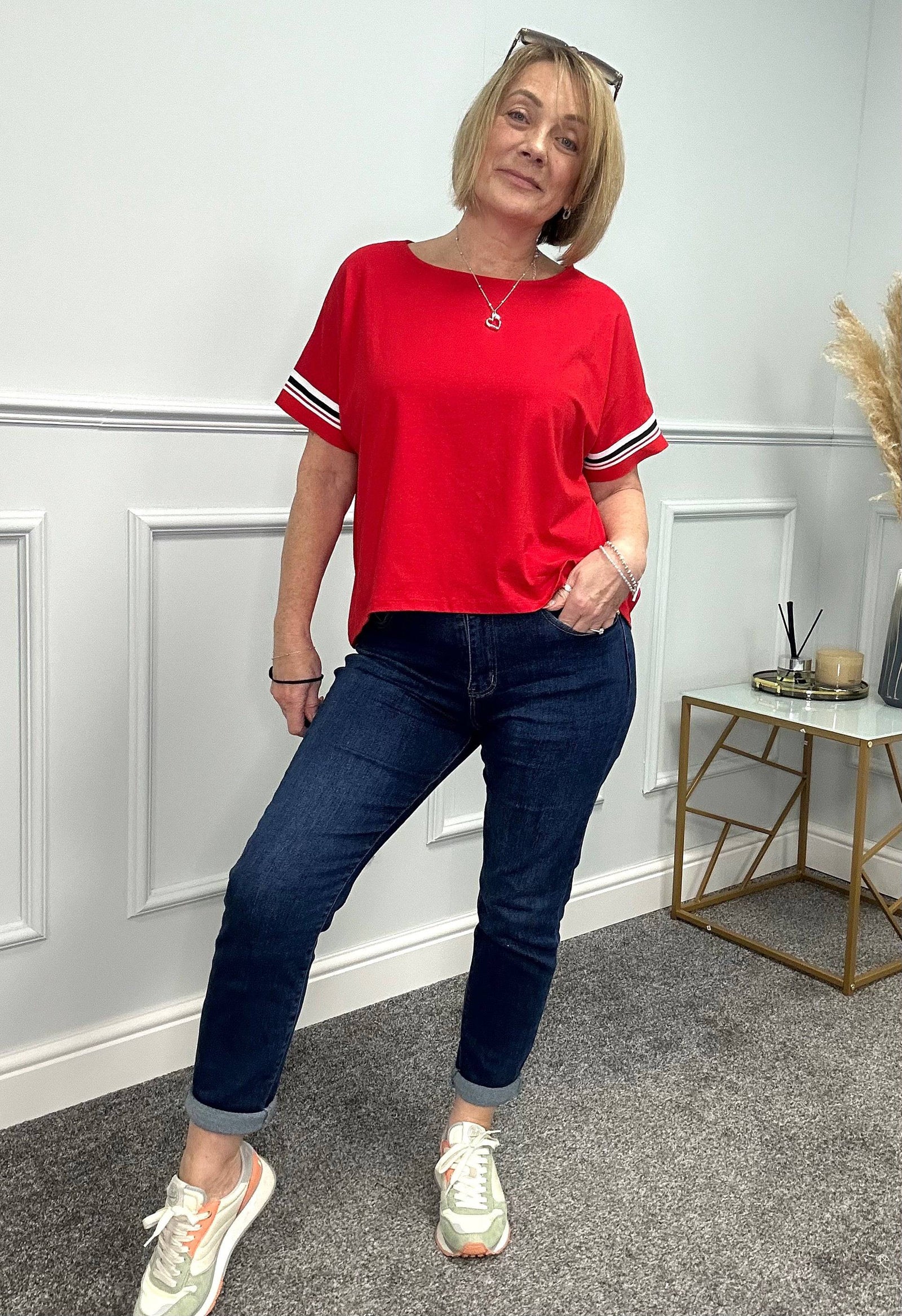 Sabine Stripe T-shirt Top 8-18 Red - Susie's Boutique