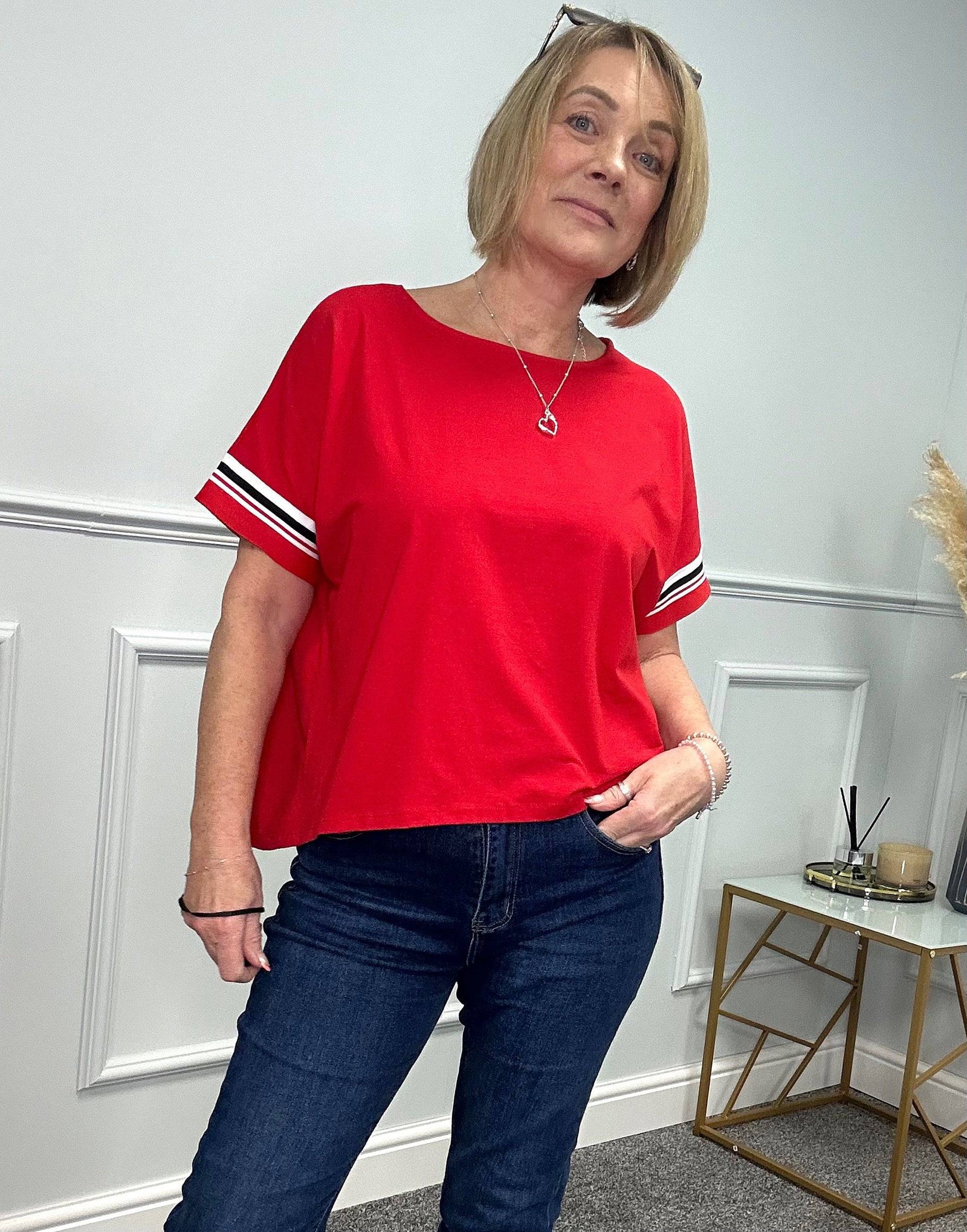 Sabine Stripe T-shirt Top 8-18 Red - Susie's Boutique